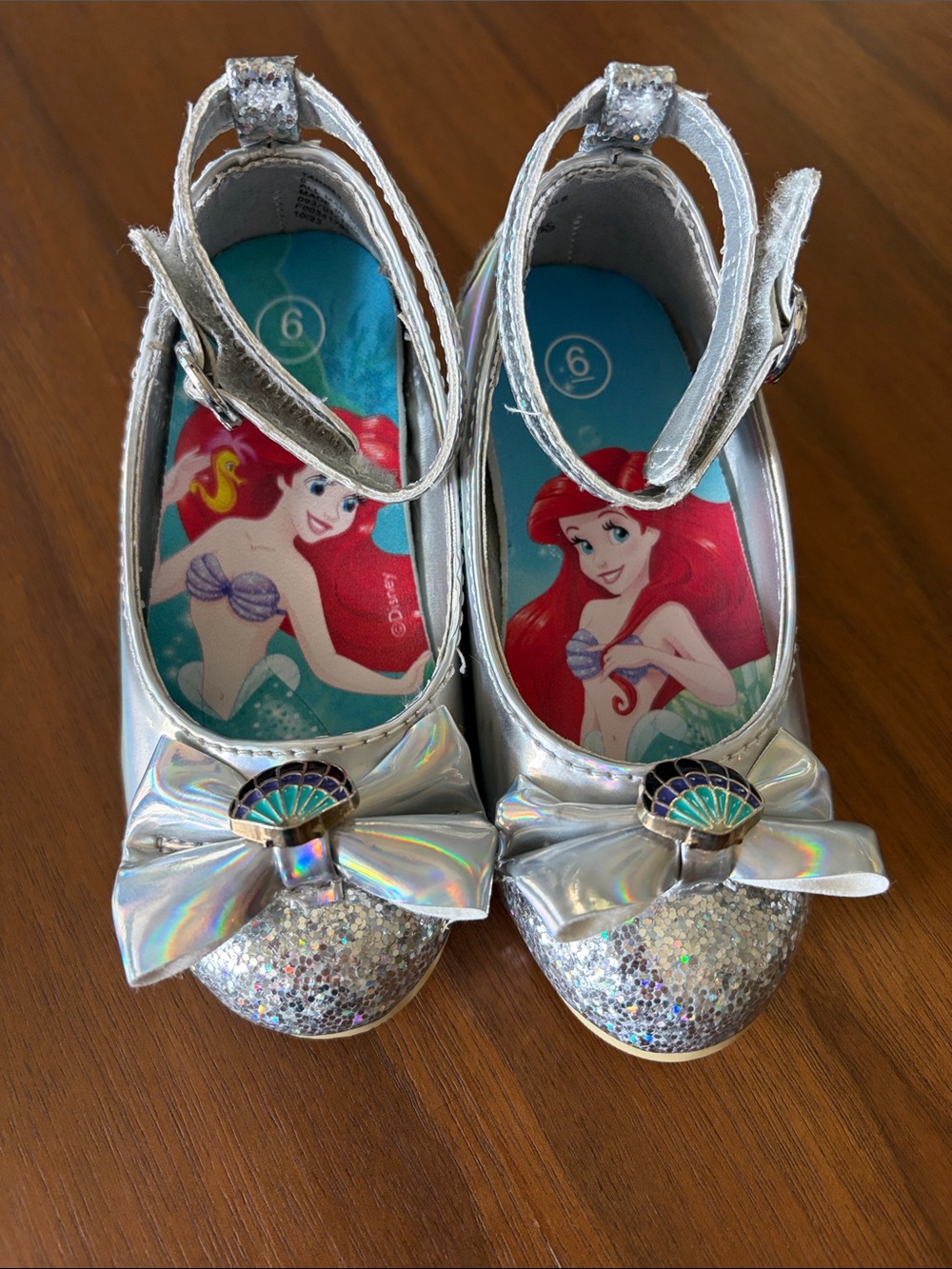 Girls Silver Glitter Mermaid Ariel Disney Mary Jane Shoe dress up heels - Size 6